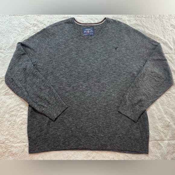 American Eagle Sweater Mens 2XL XXL Gray 100% Cotton Casual V Neck Athletic Fit - Picture 1 of 7